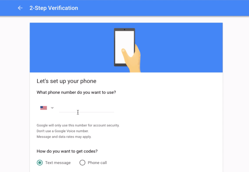 2-Step Verification Enter Phone Number