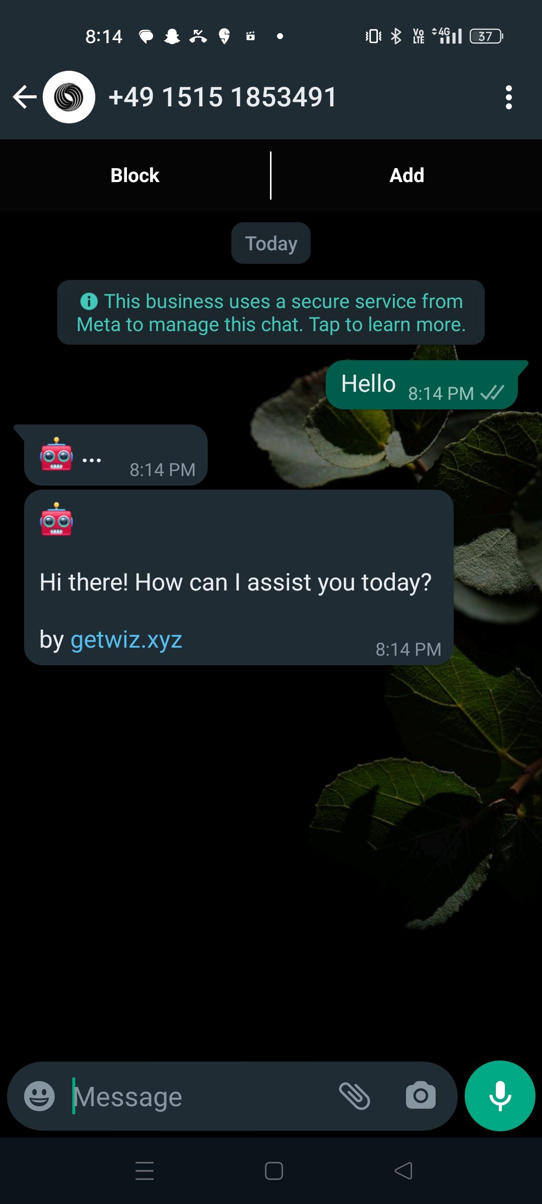 You can just enter "Hello" and send a message to begin chatting with the bot.