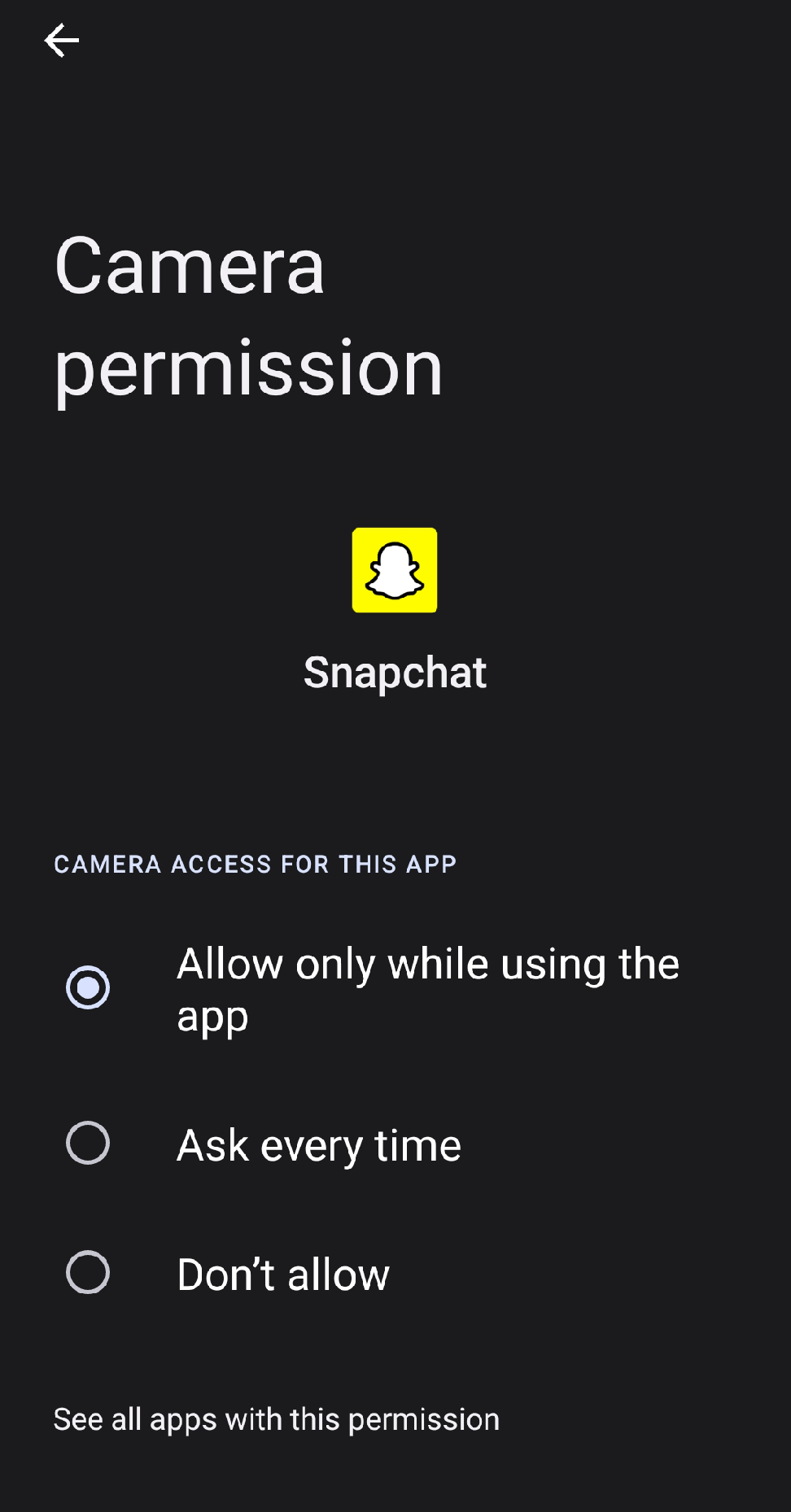 Snapchat's camera not working