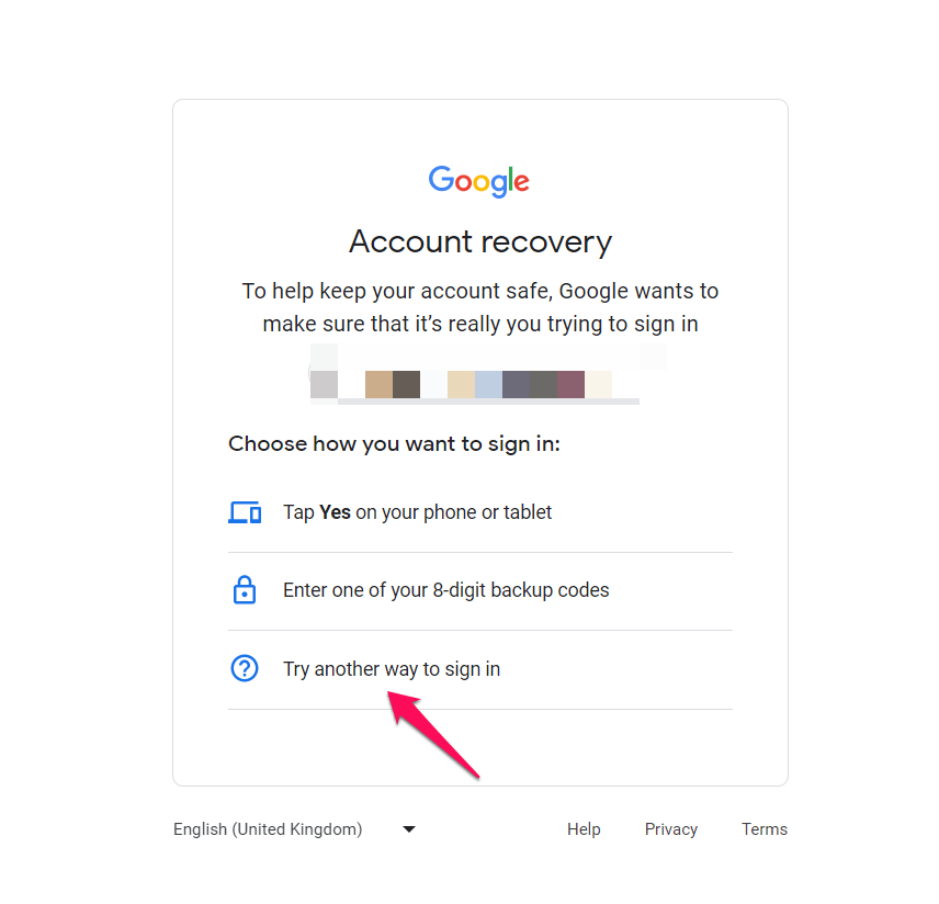 Use Google Account Recovery Page