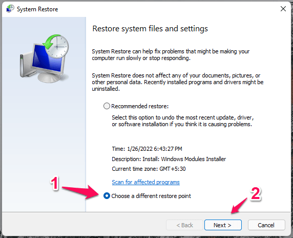 3 - Choose a different restore point