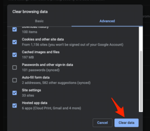 Clear browsing data in Google Chrome