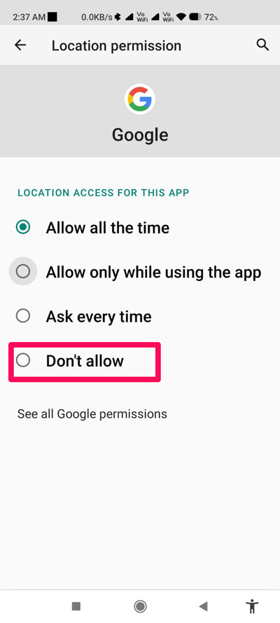 Select Don't Allow option