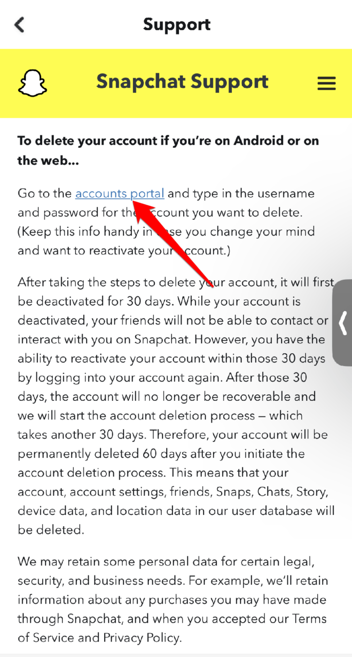 Click the offered link under "Delete My Account" to proceed.