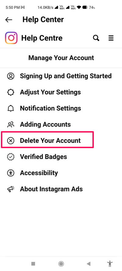 Disable Your Instagram Account