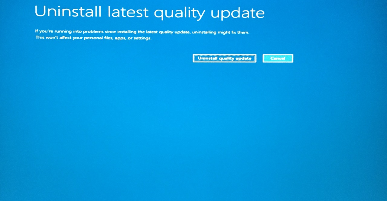 7 - Click Uninstall Quality Updates Button