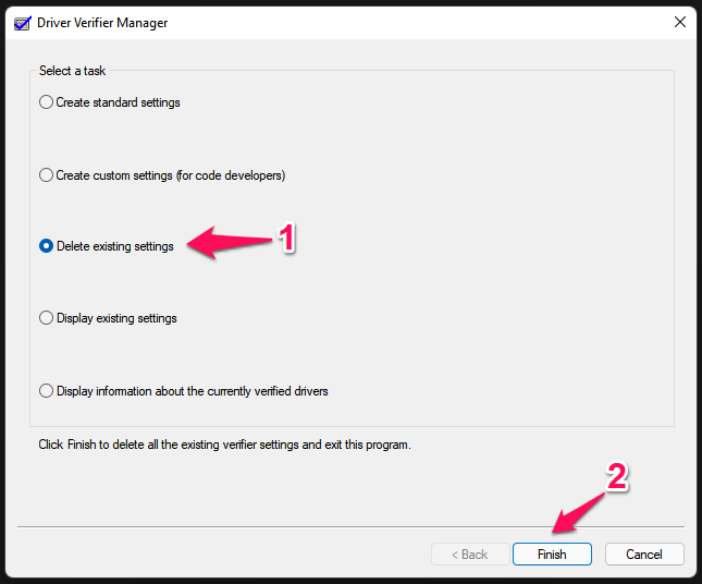 9 - Choose Delete existing settings