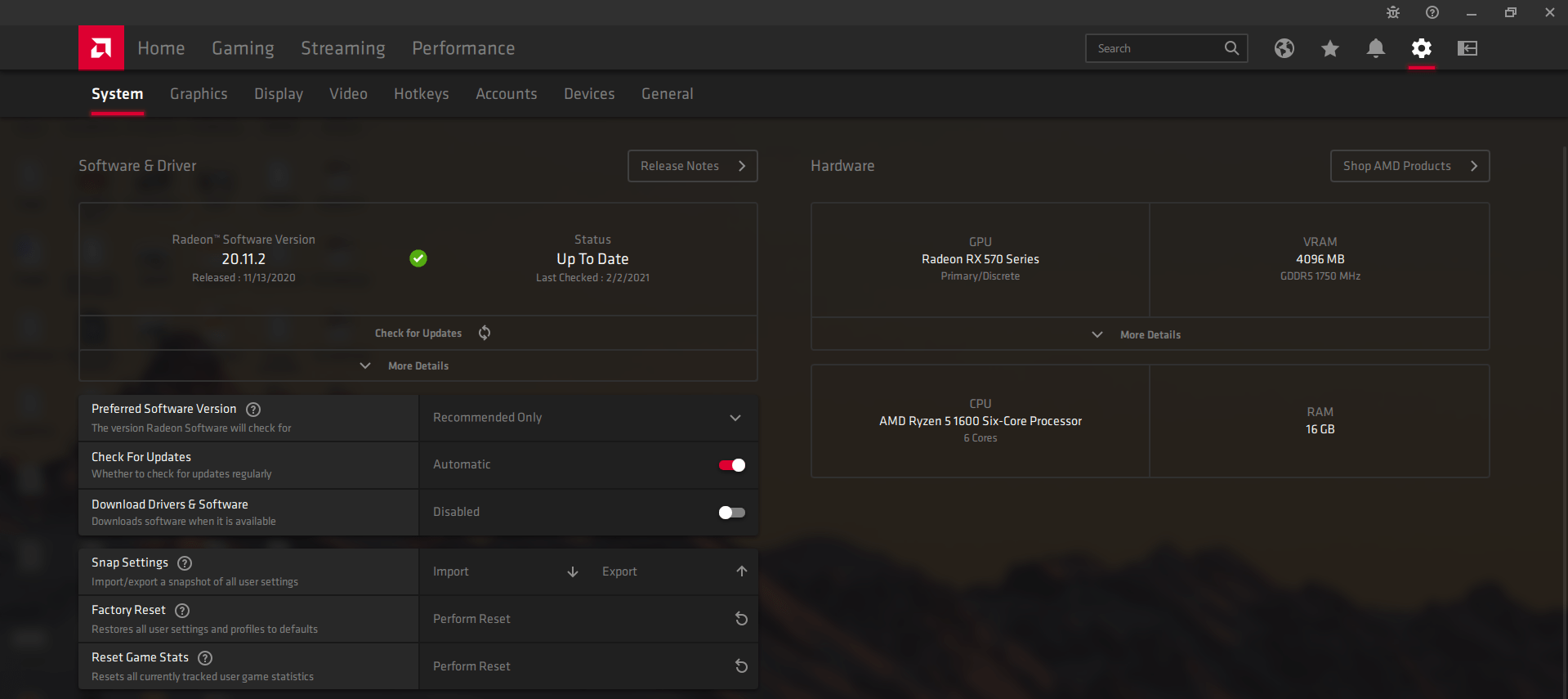 AMD Control Panel Update