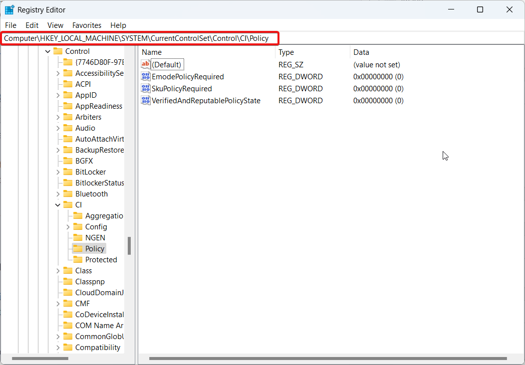 Access the following location in registry editor