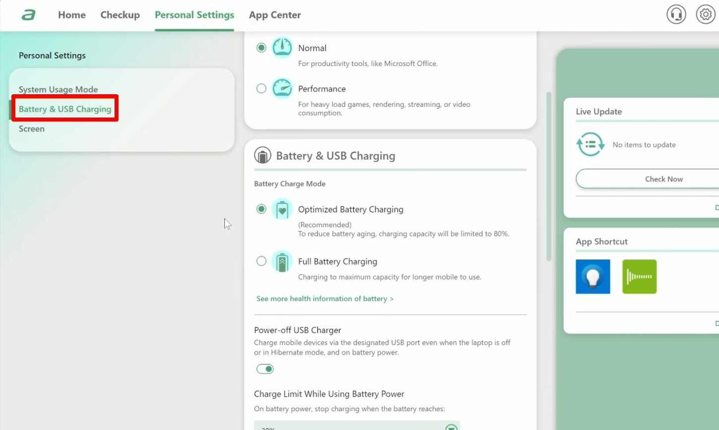 AcerSense battery and USB Charging