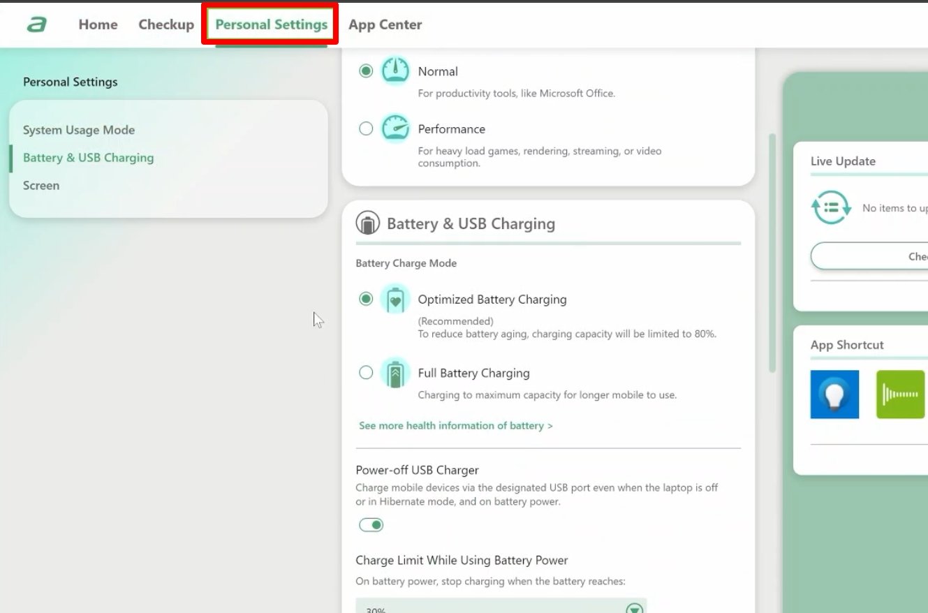 AcerSense personal settings