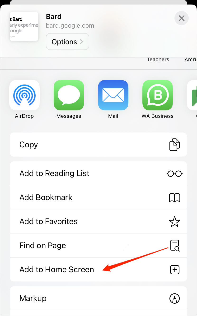 Add To Home Screen option