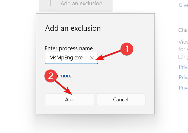 Add the process in exclusion list