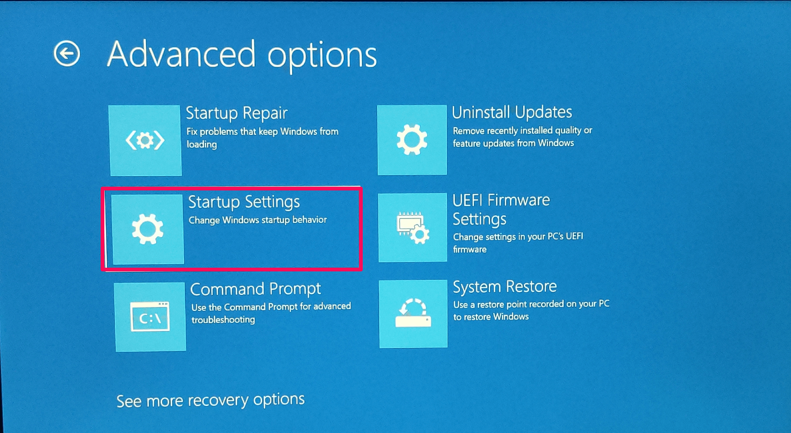 Click on Startup Settings