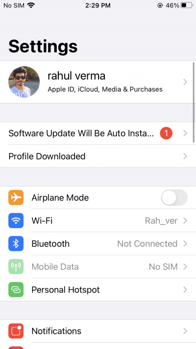 After the profile is downloaded, go to Settings