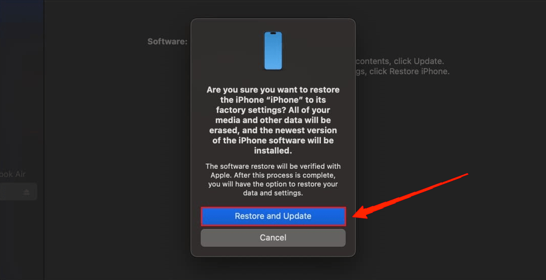 Again, click on the Restore and Update option in the pop-up menu.