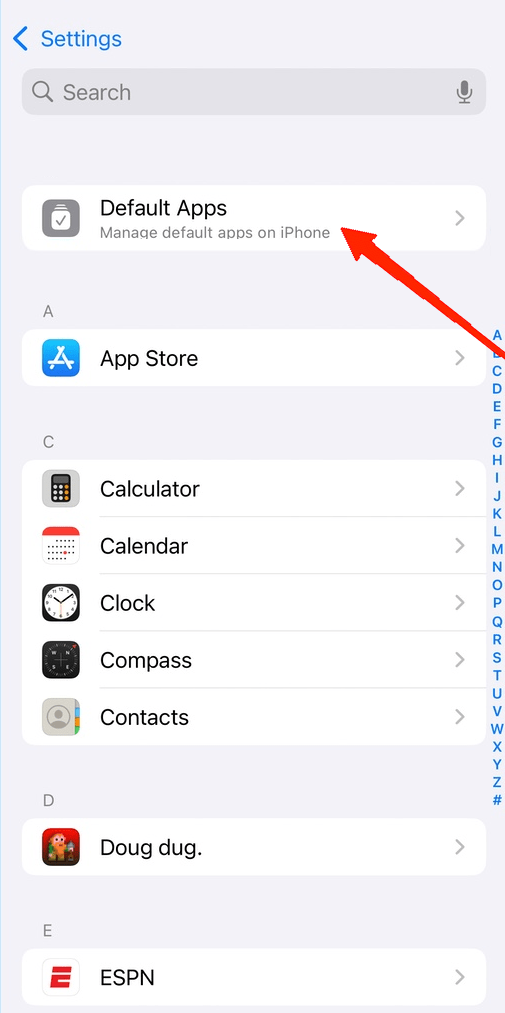 Again, tap on the Default Apps option.