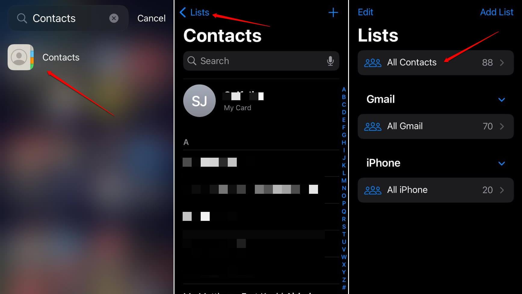 All Contacts on iPhone