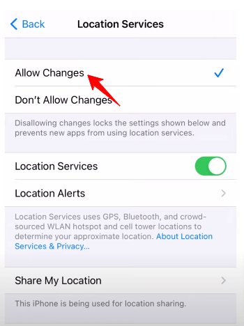 Allow Changes Location Services