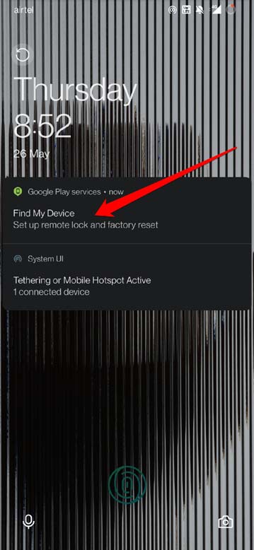 Android Find My Device notification
