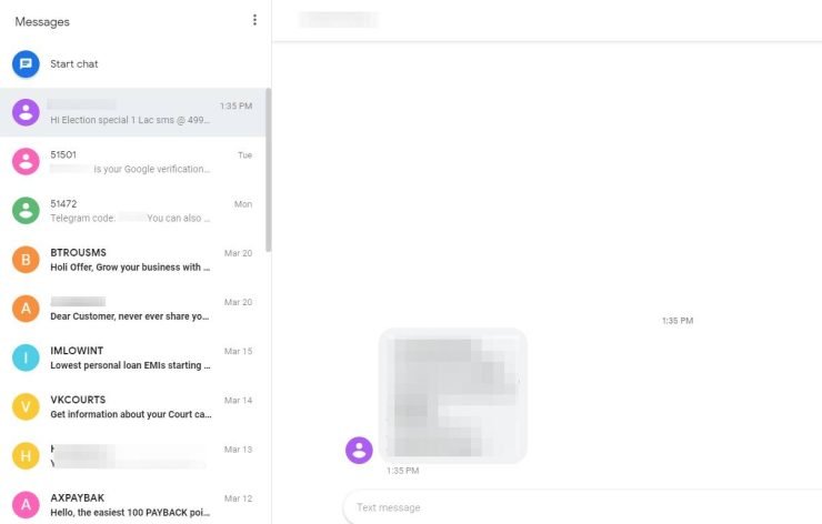 Android Messages for web chat window