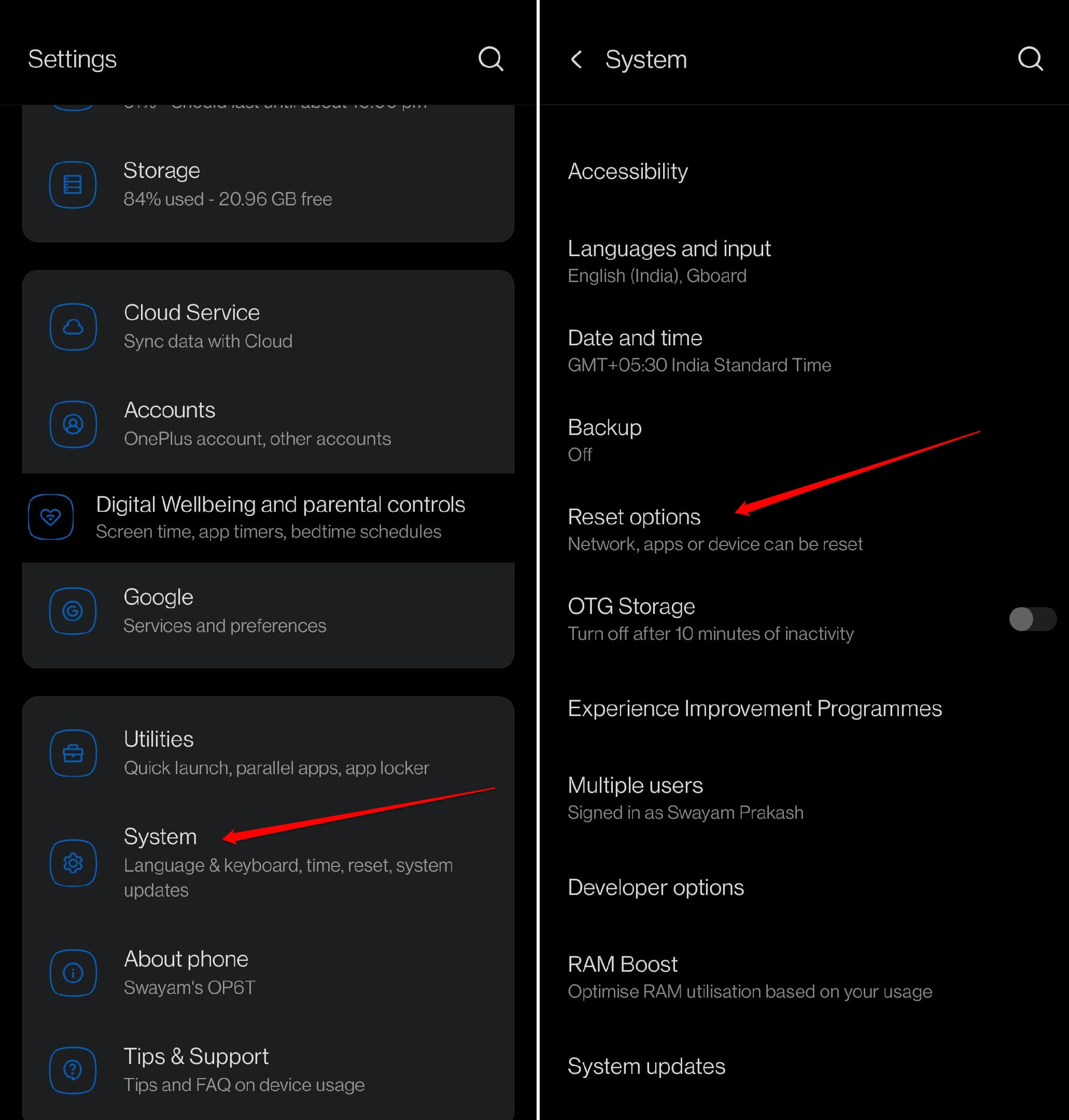 Android device reset options