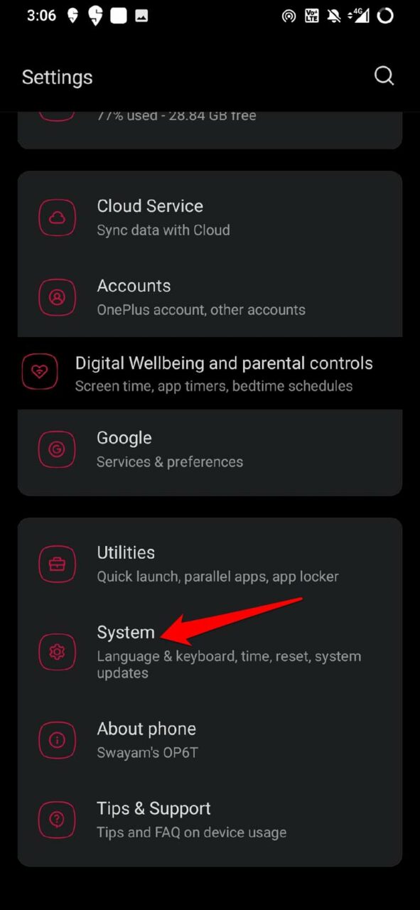 Android system settings