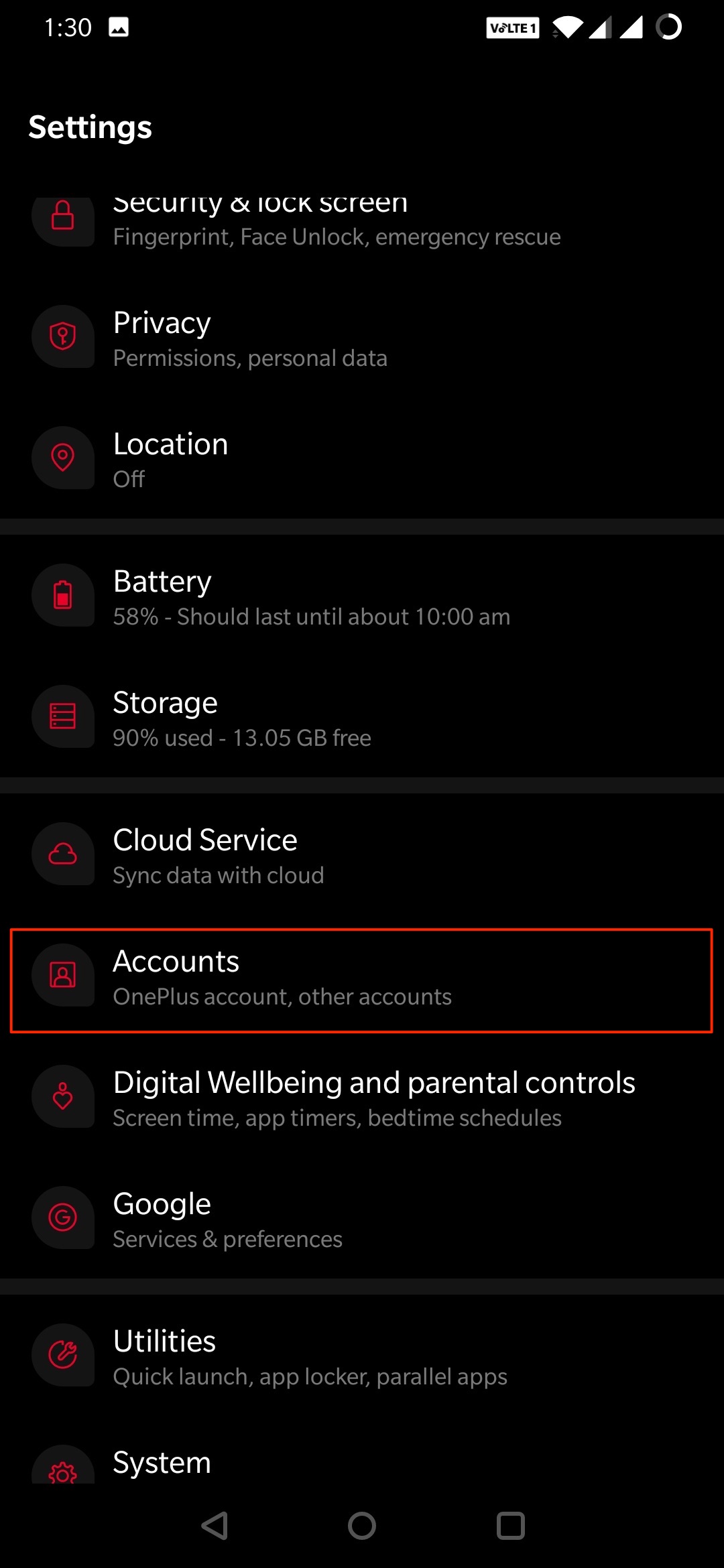 Android Settings Account