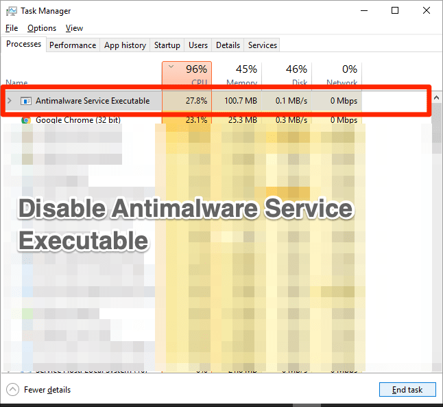 how to disable antimalware service executable windows 10