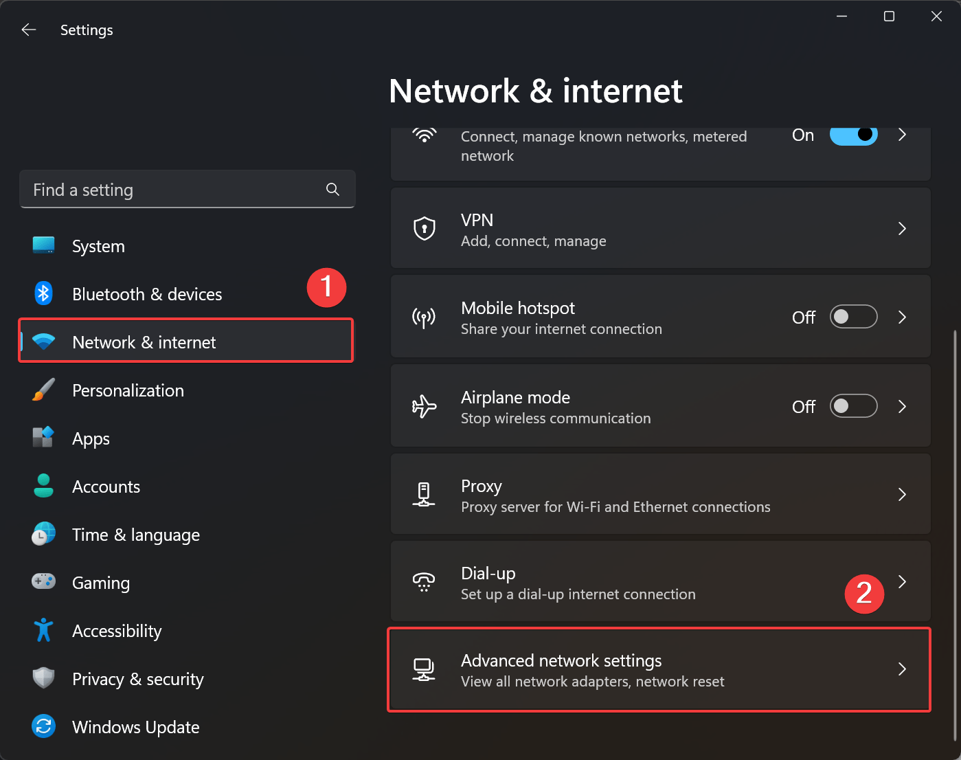 click on Advanced network settings