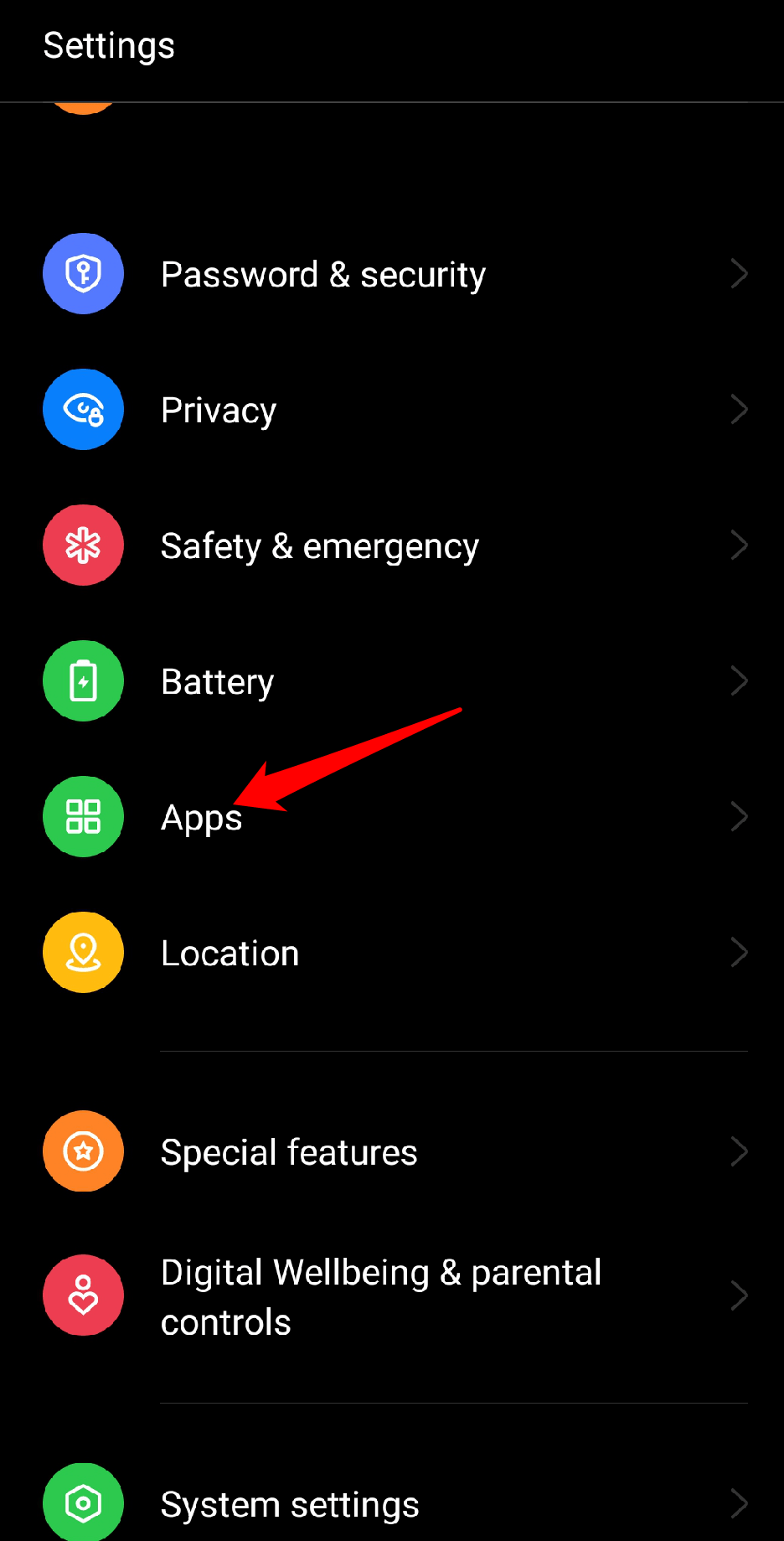 Then select apps.