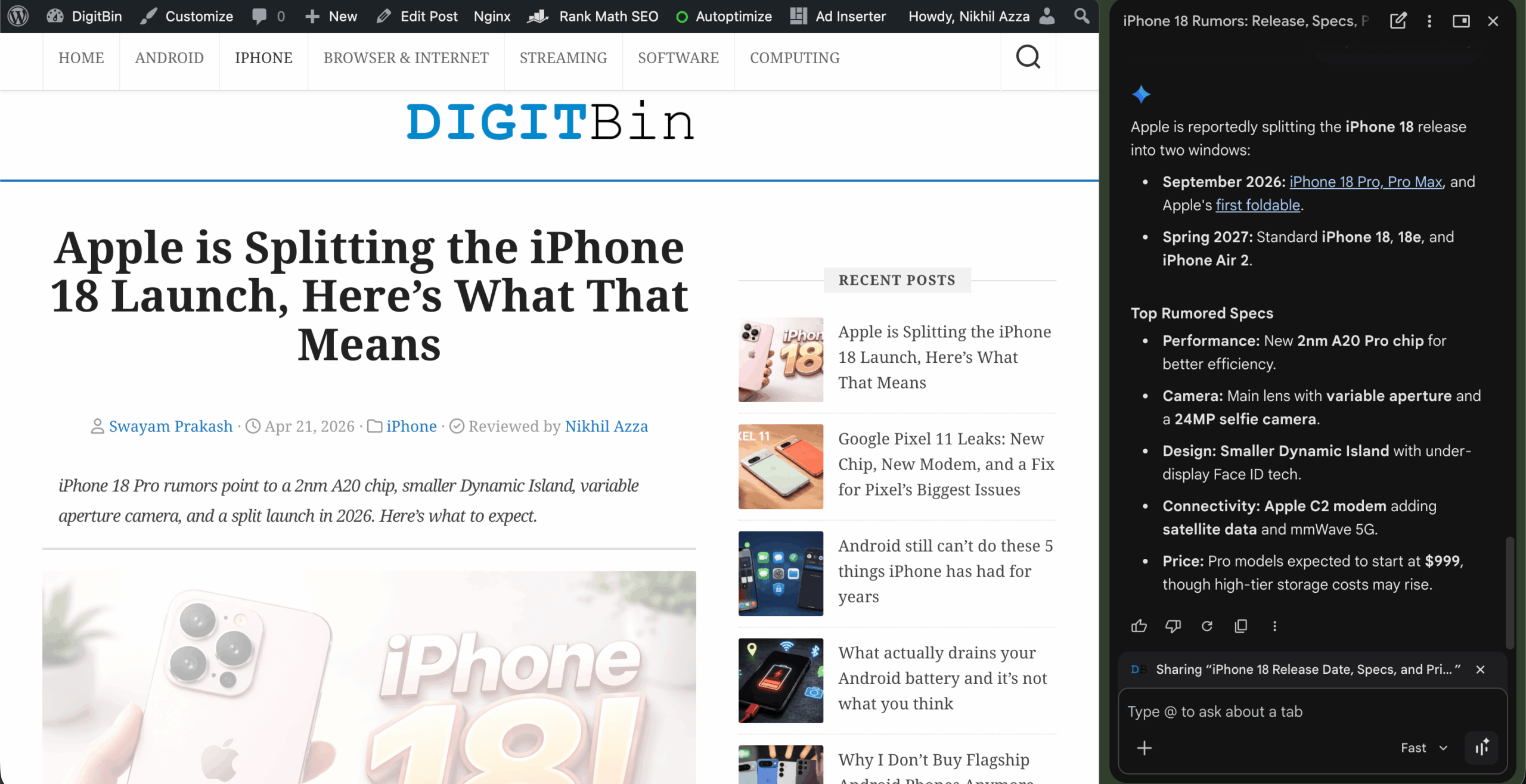 Ask Gemini at work summarising DigitBin Article