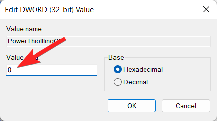 Assign 0 in the value data field