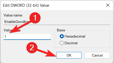 Assign 1 in Value Data field