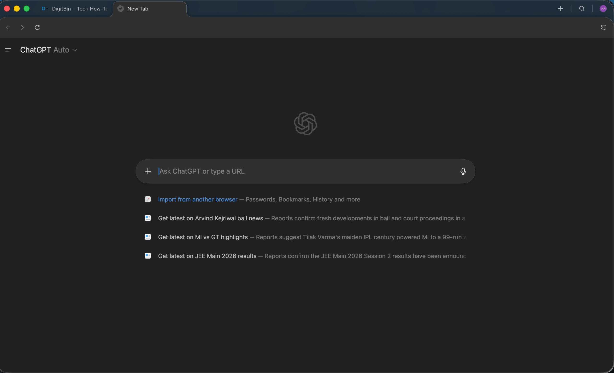 Atlas Browser Homepage Interface