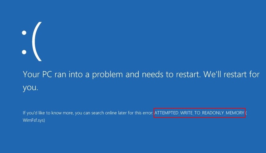 Attempted Write to Readonly Memory BSOD Error