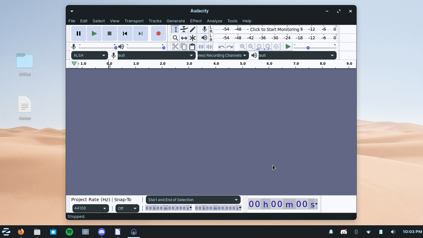 Audacity is installed and running smoothly