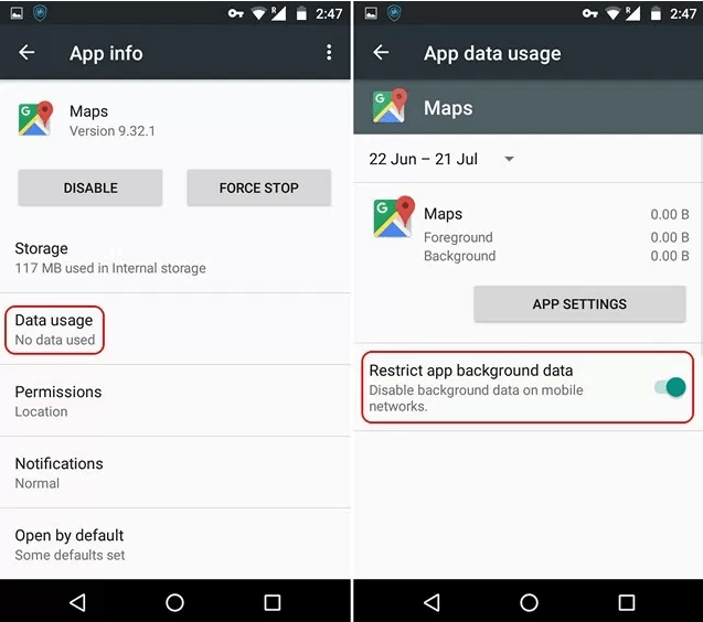 Background Data Restriction Under App Info