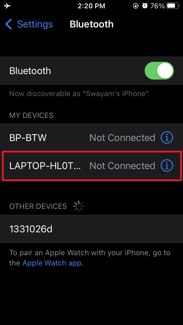 Bluetooth devices connected to iPhone