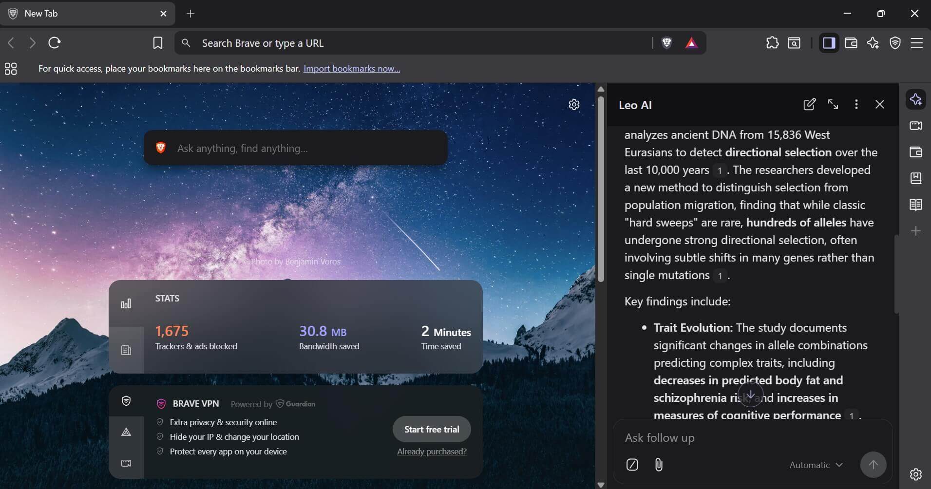 Brave LEO AI summarizing an article