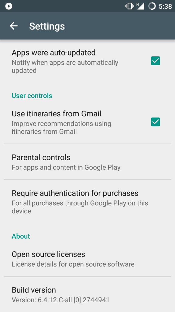 Build version in Play Store Settings