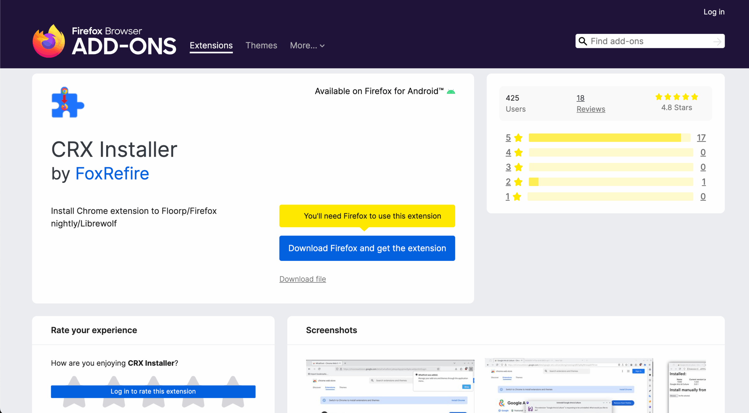 CRX Installer Firefox Add-on