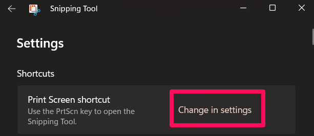 Change in settings