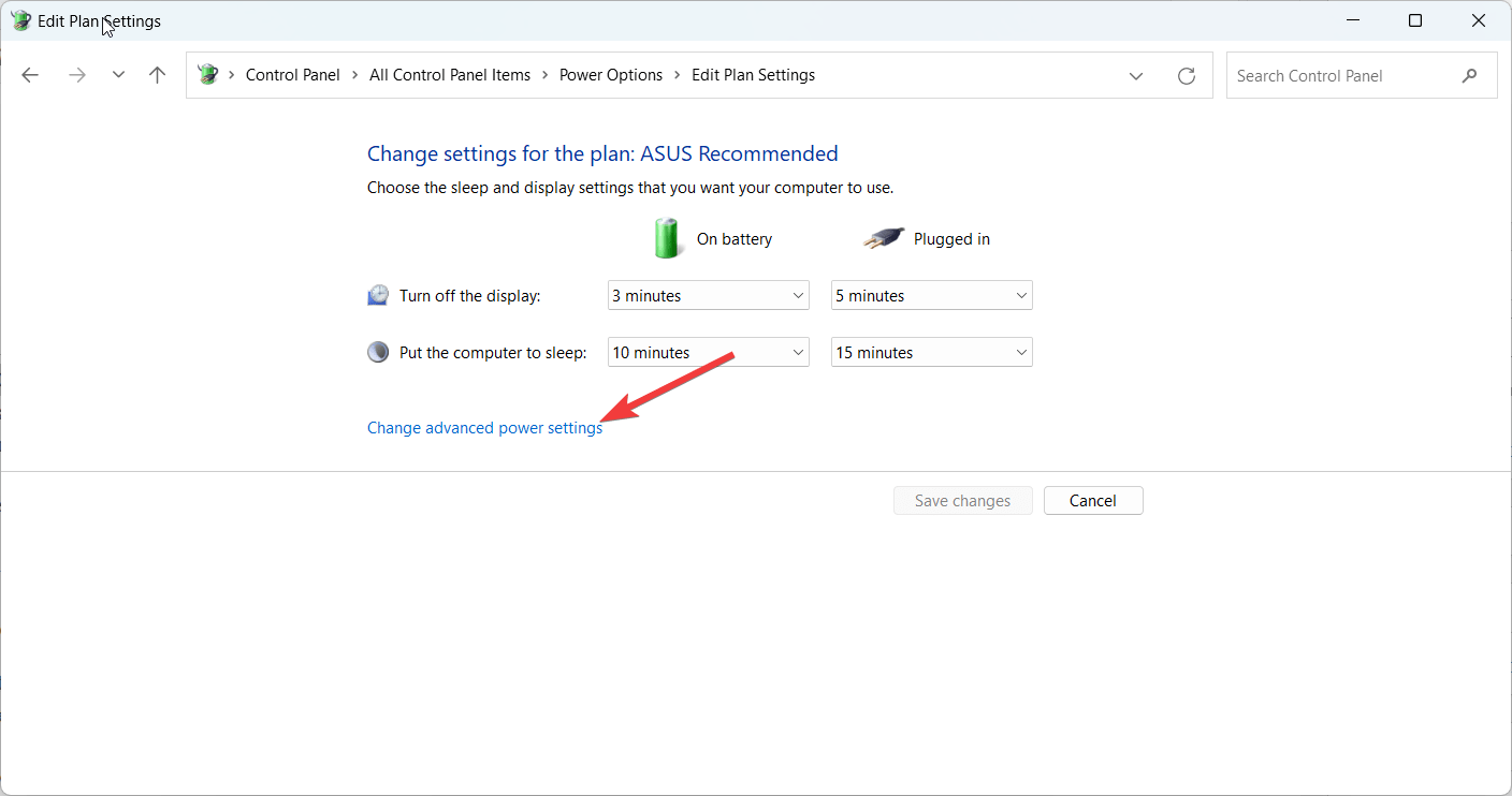 Change advanced power settings