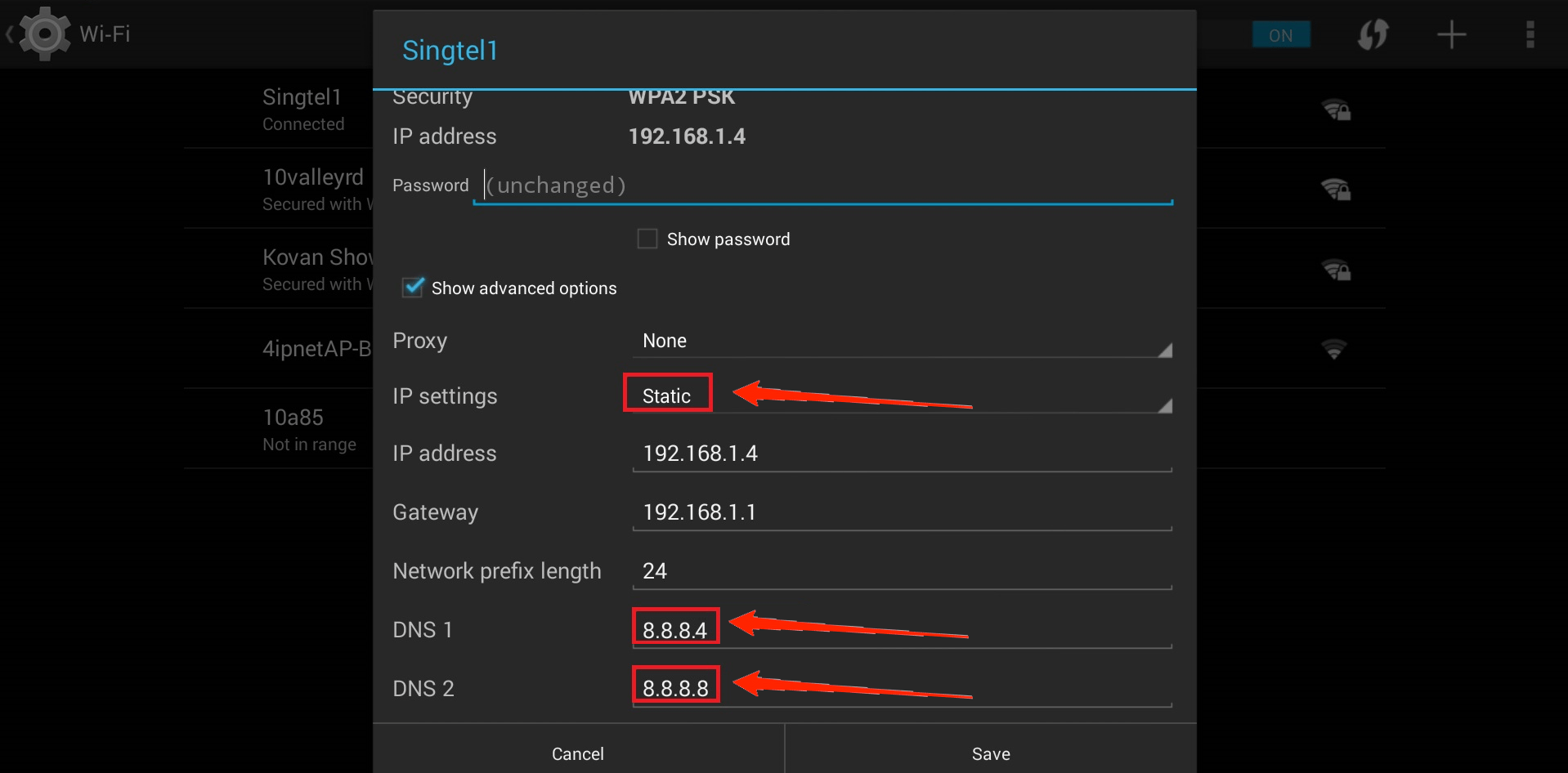 android tv change ip settings