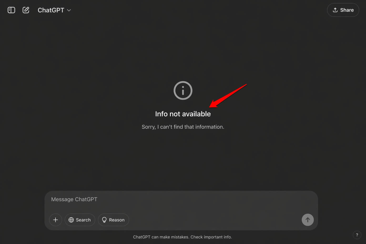 ChatGPT info not available error