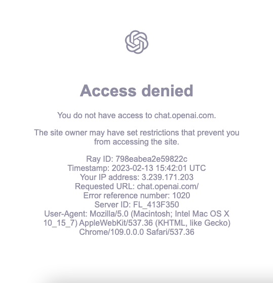 ChatGPT Access Denied Error 1020