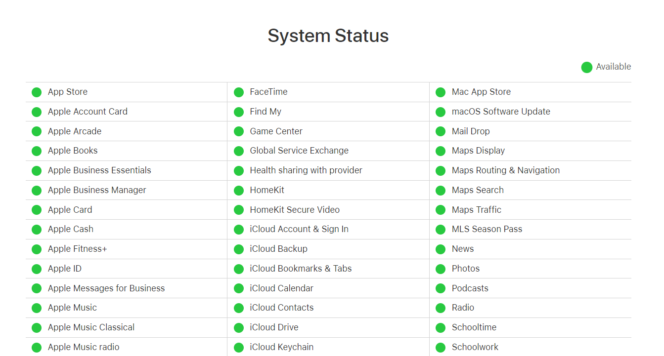 Check Apple Server Status