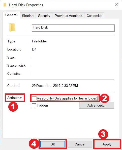 Check if the destination folder is set to Read-only