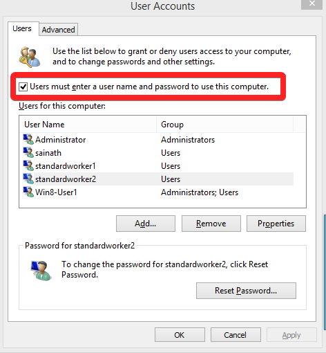 Check users must enter a username and password to use this computer